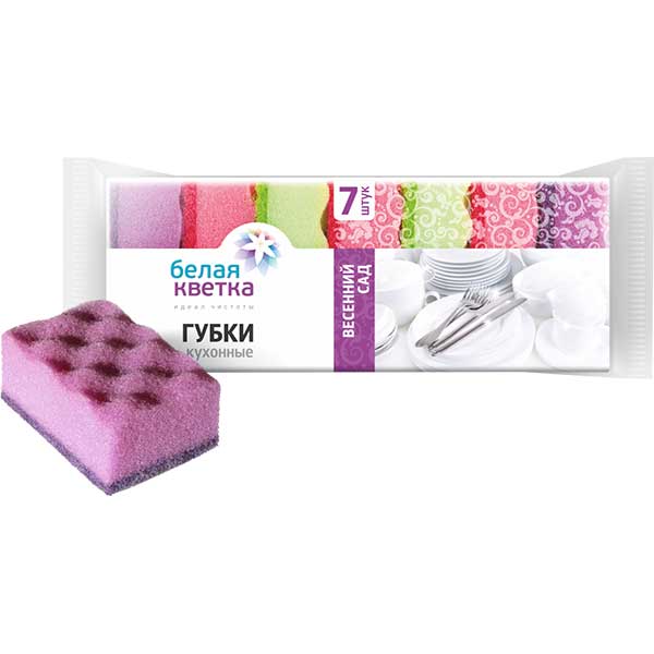 БЕЛАЯ КВЕТКА Губки кухонные "Весенний сад" 7шт.