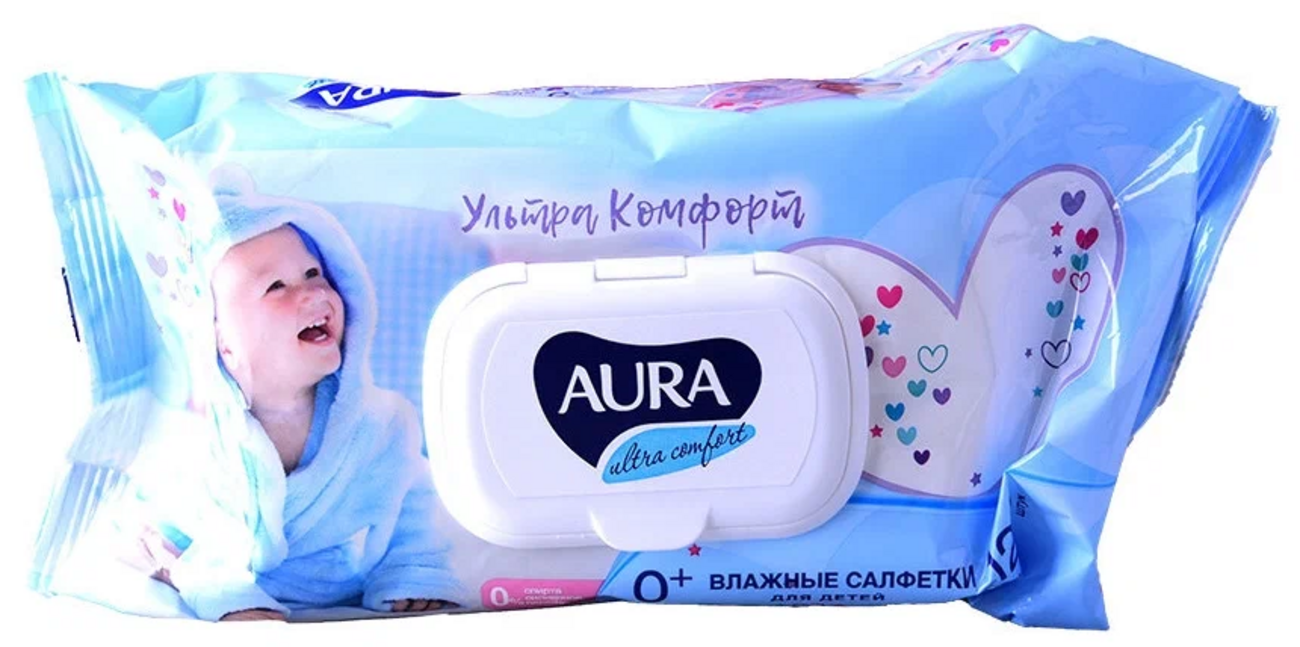 Салфетки влажные  AURA  детские Ultra Comfort Алое и ви Е 120шт.