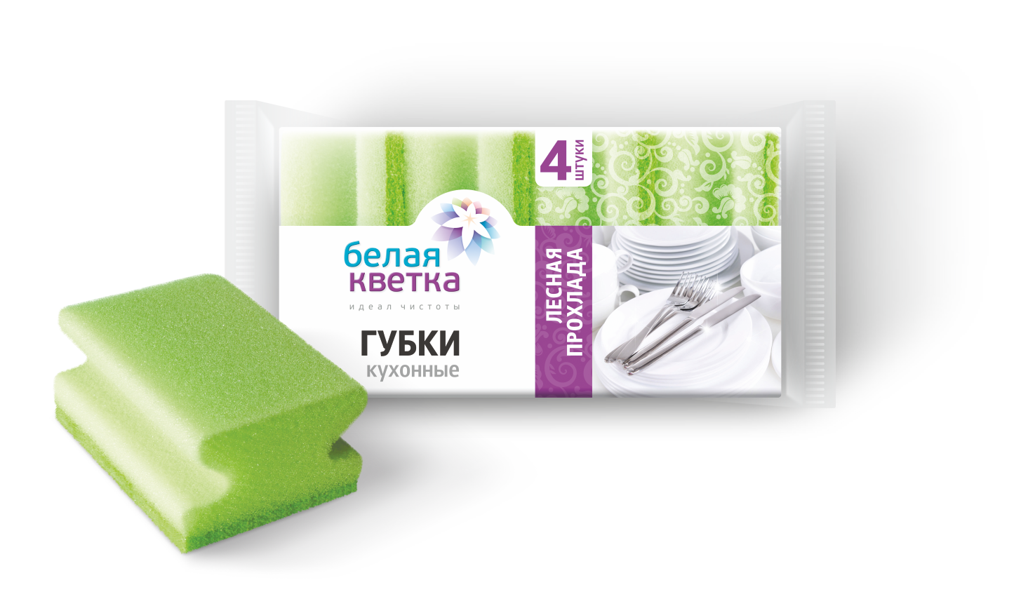 БЕЛАЯ КВЕТКА Губки кухонные "Лесная прохлада" 4 шт.